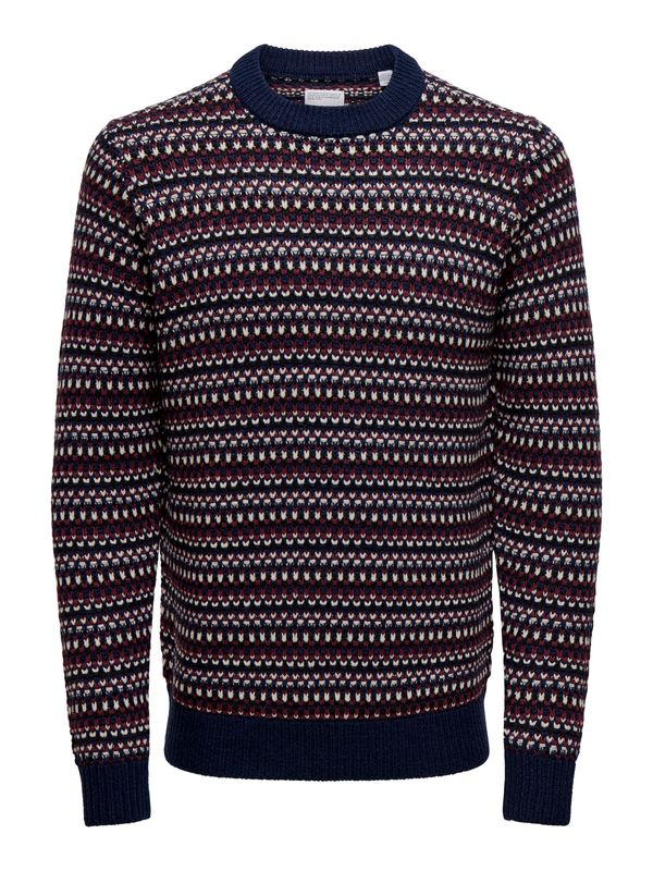 Only & Sons Only & Sons Pulover 'ONSMusa'  mornarska / vinsko rdeča / bela