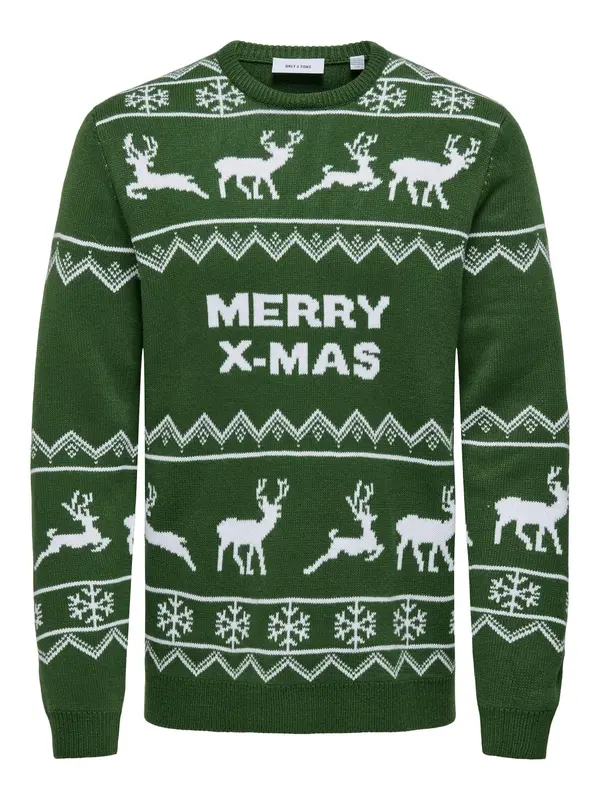 Only & Sons Only & Sons Pulover 'ONSXmas'  temno zelena / bela