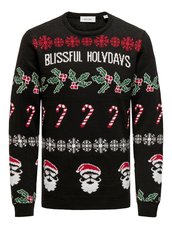 Only & Sons Only & Sons Pulover 'ONSXmas'  zelena / rdeča / črna / bela