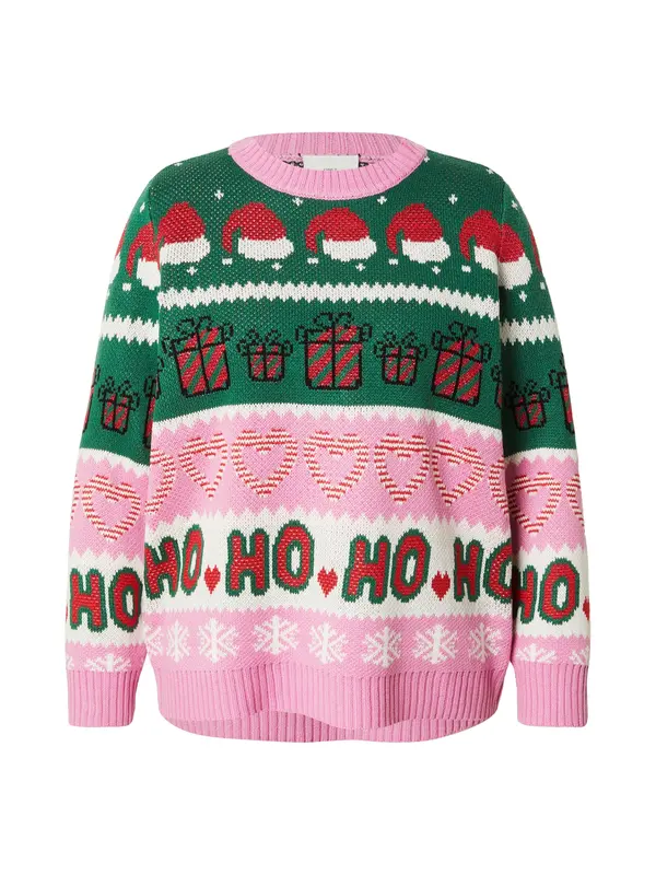 ONLY Carmakoma ONLY Carmakoma Pulover 'CARHOHO X-MAS'  temno zelena / svetlo roza / ognjeno rdeča / bela
