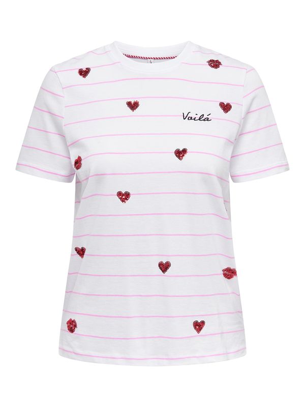 ONLY ONLY Majica 'KITA'  roza / rdeča / črna / bela