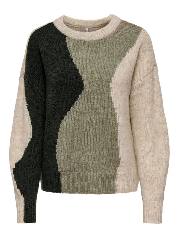 ONLY ONLY Pulover 'ONLGro'  bež / zelena / črna