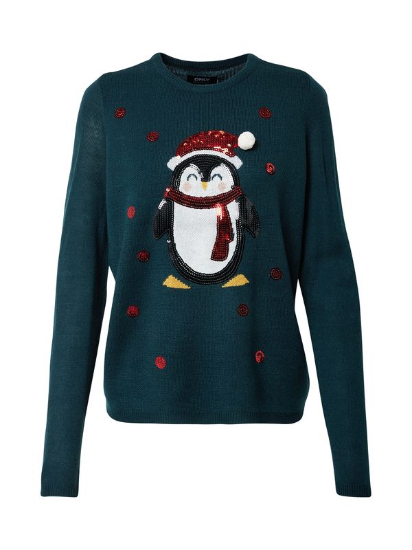 ONLY ONLY Pulover 'XMAS EXCLUSIVE PINGUIN'  temno zelena / mešane barve