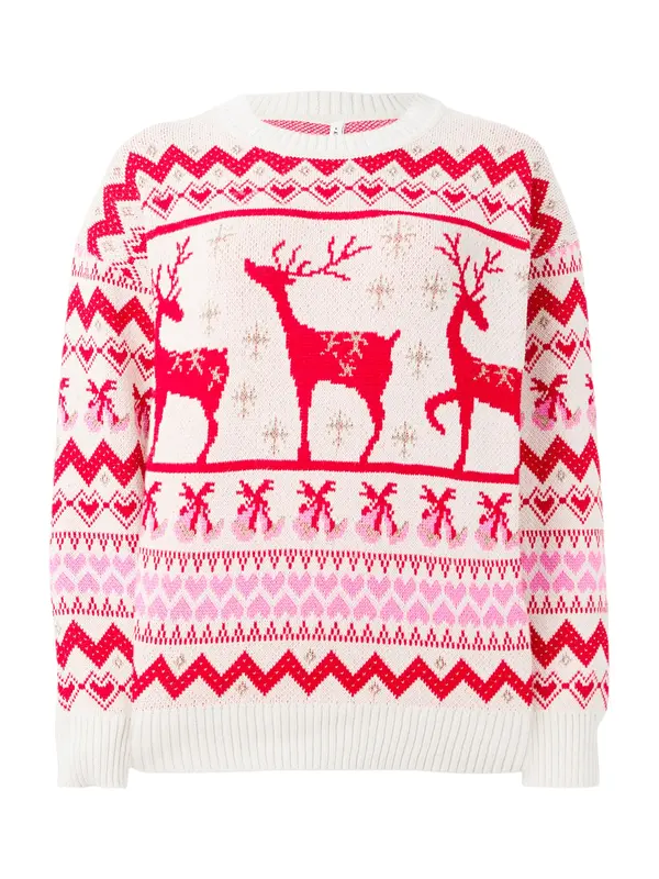 ONLY ONLY Pulover 'XMAS'  kremna / roza / temno rdeča