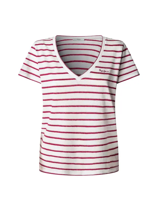 Pepe Jeans Pepe Jeans Majica 'Megan'  temno rdeča / srebrna / bela