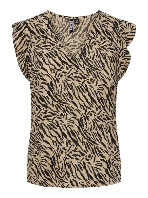 PIECES PIECES Bluza 'Nya'  temno bež / črna