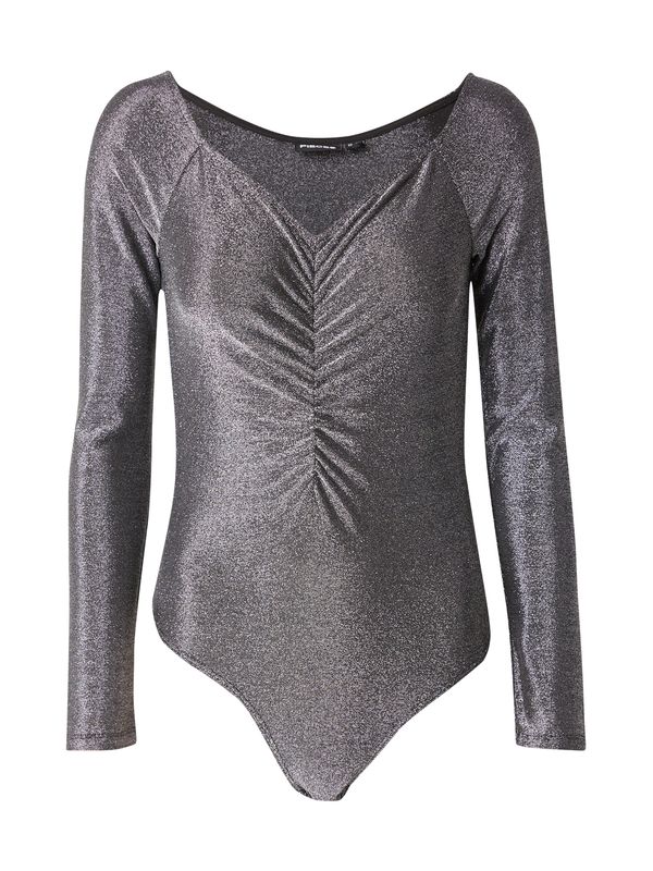 PIECES PIECES Bodi majica 'PCPANDRA'  črna / srebrna