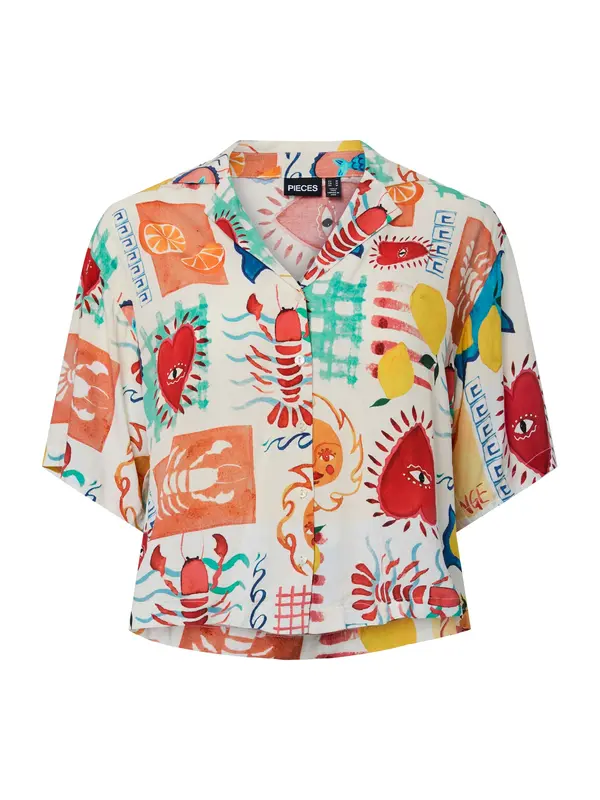 PIECES Curve PIECES Curve Bluza 'PCKLARISA'  azur / rumena / temno rdeča / jajčna lupina