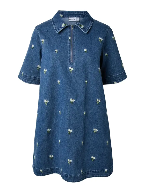 PIECES PIECES Dolga srajca 'PCFLORA'  moder denim / svetlo zelena / bela