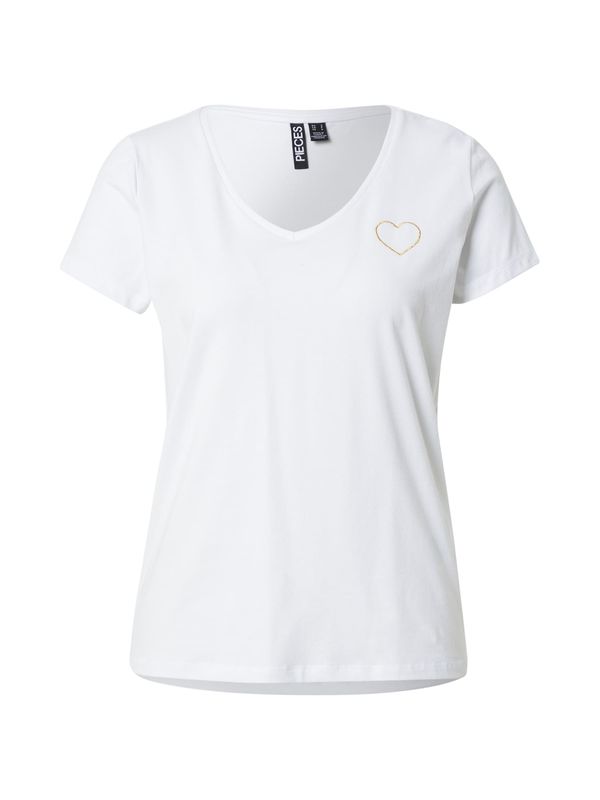 PIECES PIECES Majica 'PCNEW BILLY'  zlata / bela