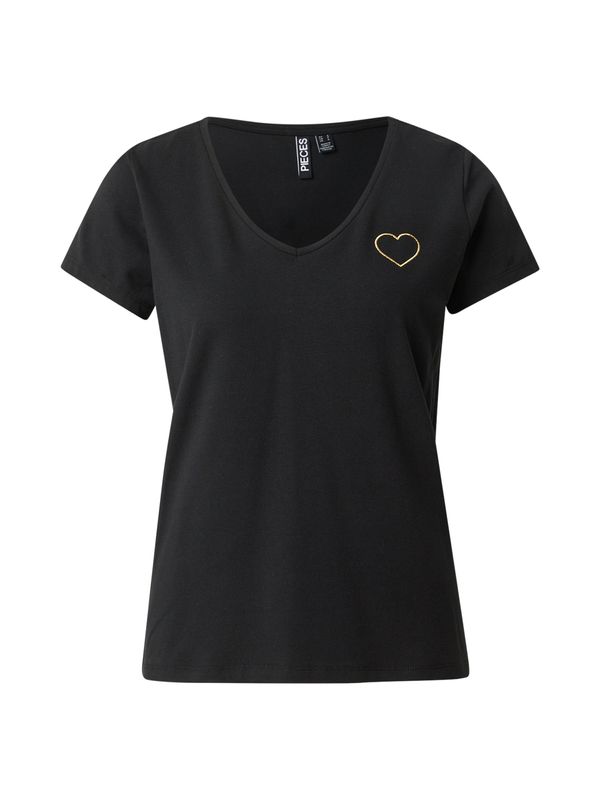 PIECES PIECES Majica 'PCNEW BILLY'  zlata / črna