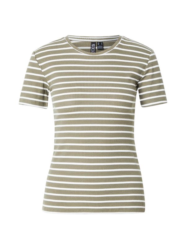 PIECES PIECES Majica 'PCRUKA'  kaki / bela