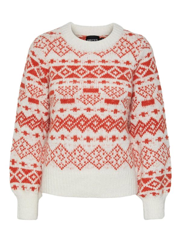 PIECES PIECES Pulover 'JIANNA'  rjasto rdeča / bela