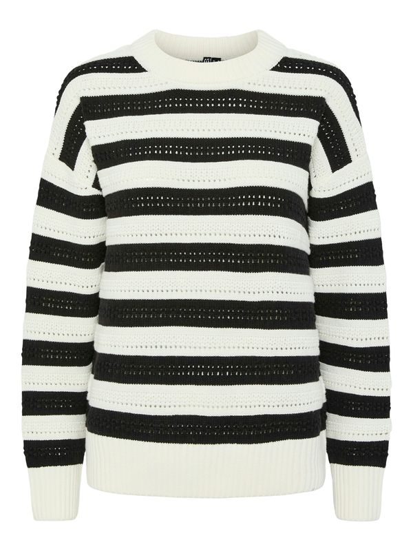 PIECES PIECES Pulover 'PCFANNI'  črna / bela