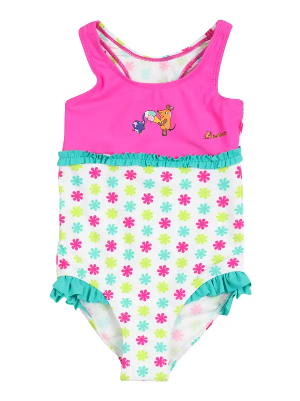PLAYSHOES PLAYSHOES Enodelne kopalke 'DIE MAUS'  rumena / žad / fuksija / bela