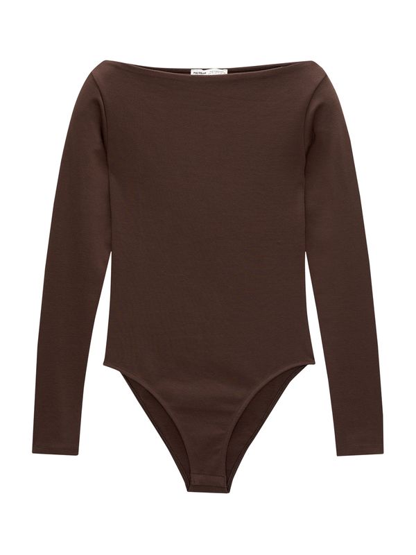 Pull&Bear Pull&Bear Bodi majica  temno rjava