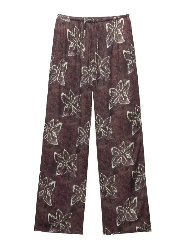 Pull&Bear Pull&Bear Hlače 'HIBISCUS'  čokolada / lila / jajčevec / bela