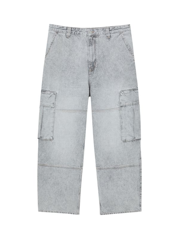 Pull&Bear Pull&Bear Kargo kavbojke  siv denim