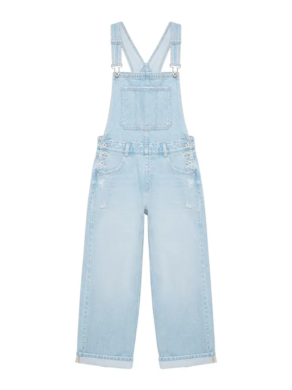 Pull&Bear Pull&Bear Kavbojke z naramnicami  svetlo modra