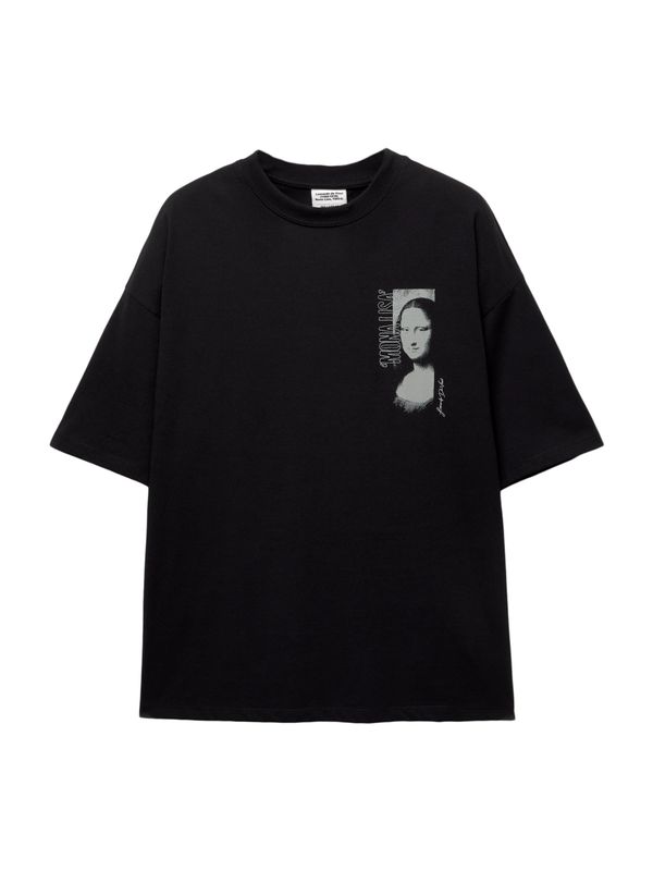 Pull&Bear Pull&Bear Majica 'MONA LISA'  svetlo siva / črna / bela