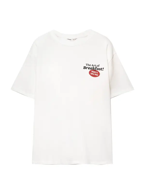 Pull&Bear Pull&Bear Majica  oranžna / rdeča / črna / bela