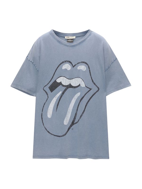 Pull&Bear Pull&Bear Majica 'ROLLING STONES'  svetlo modra / črna / bela