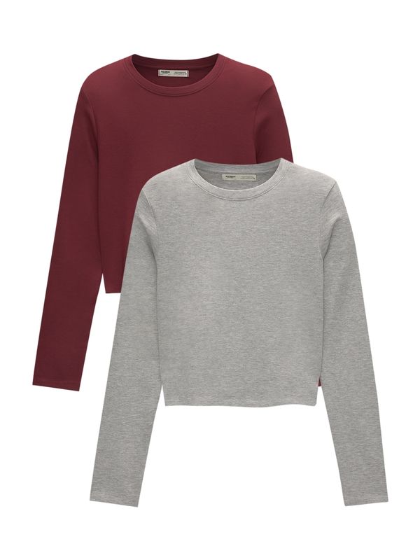 Pull&Bear Pull&Bear Majica  siva / bordo