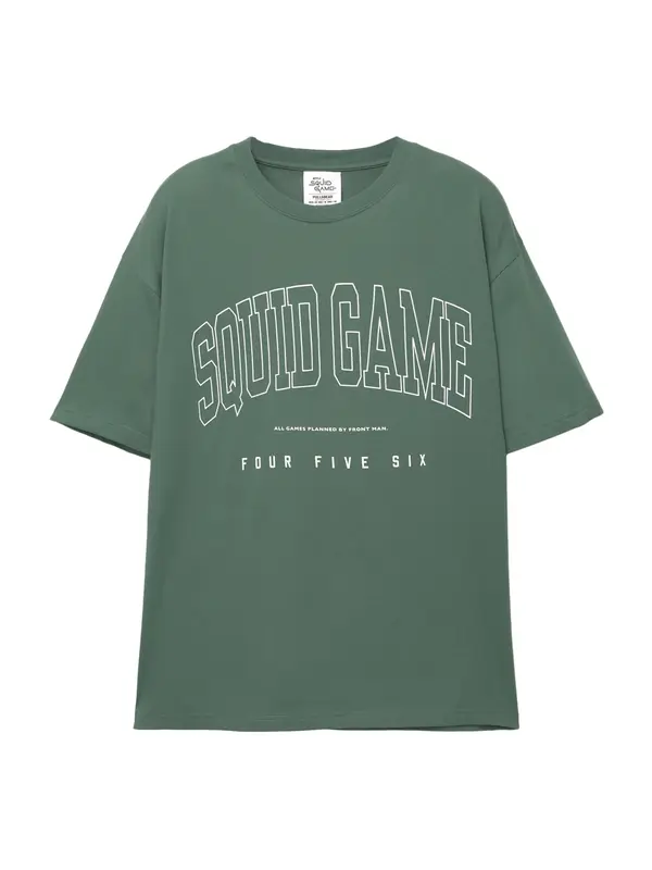 Pull&Bear Pull&Bear Majica 'SQUID GAME'  zelena / bela