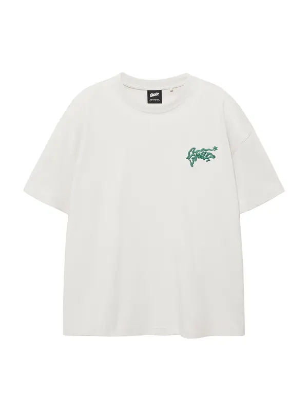 Pull&Bear Pull&Bear Majica 'STWD COMMUNITY'  kremna / smaragd / črna