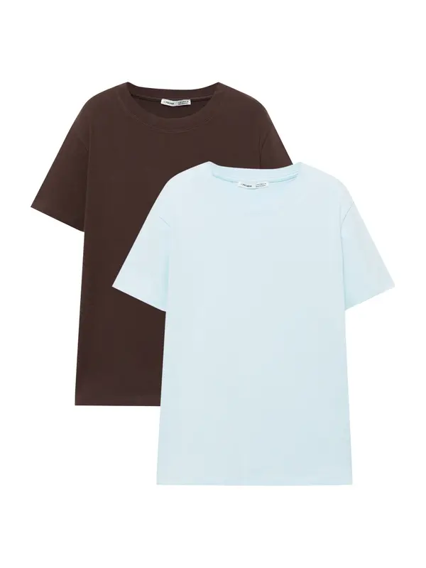Pull&Bear Pull&Bear Majica  svetlo modra / čokolada