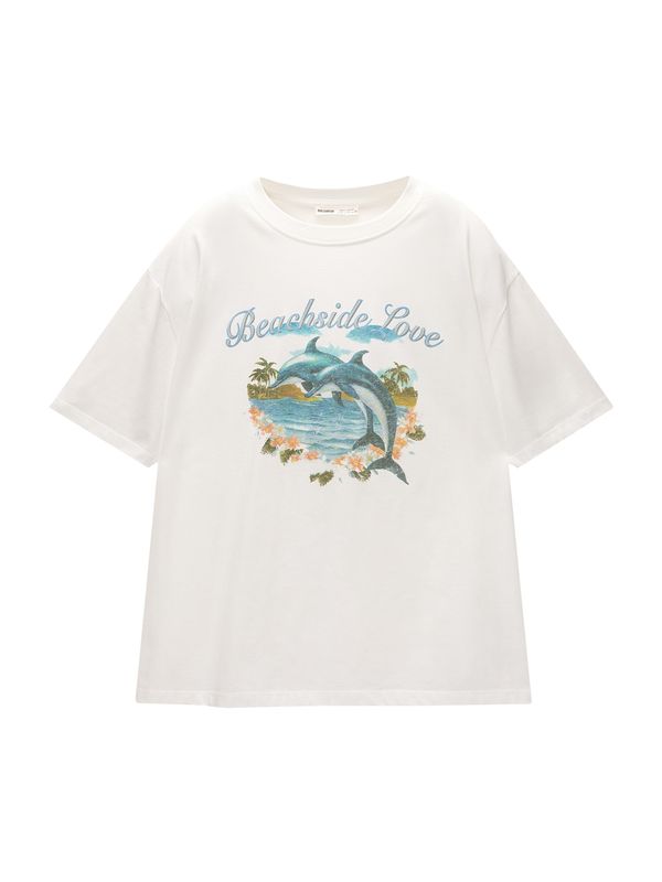 Pull&Bear Pull&Bear Majica  svetlo modra / kaki / oranžna / bela