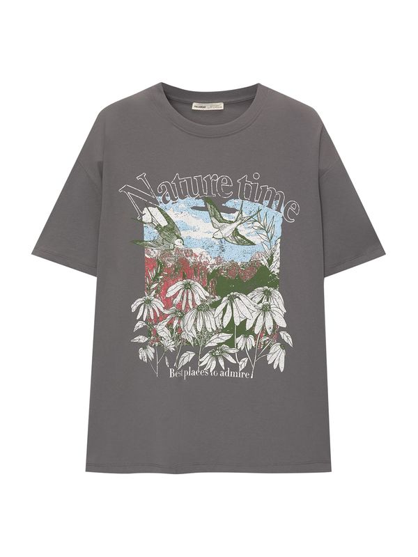 Pull&Bear Pull&Bear Majica  svetlo modra / temno siva / temno zelena / bela