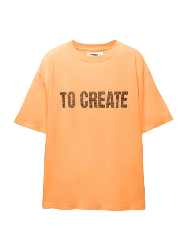 Pull&Bear Pull&Bear Majica  svetlo oranžna / pegasto črna