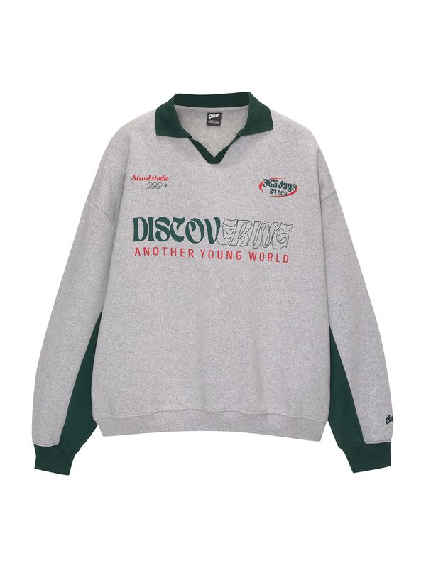 Pull&Bear Pull&Bear Majica  svetlo siva / temno zelena / rdeča