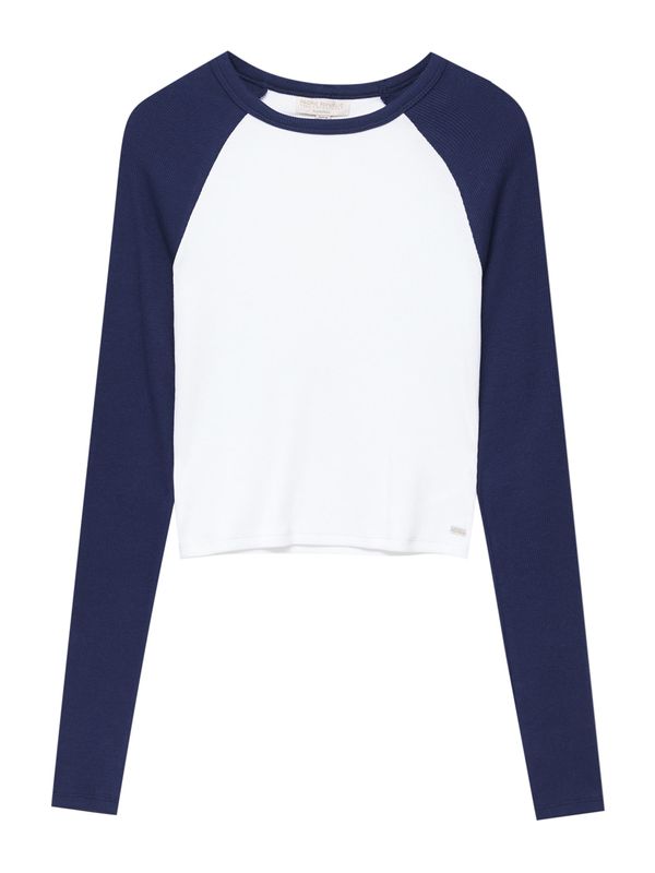 Pull&Bear Pull&Bear Majica  temno modra / bela