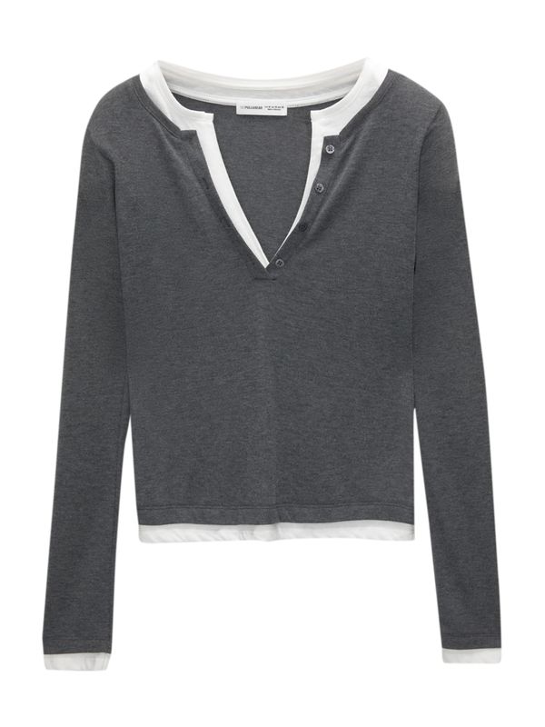 Pull&Bear Pull&Bear Majica  temno siva / bela