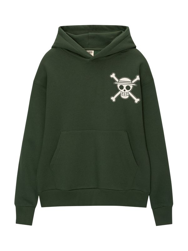 Pull&Bear Pull&Bear Majica  temno zelena / bela