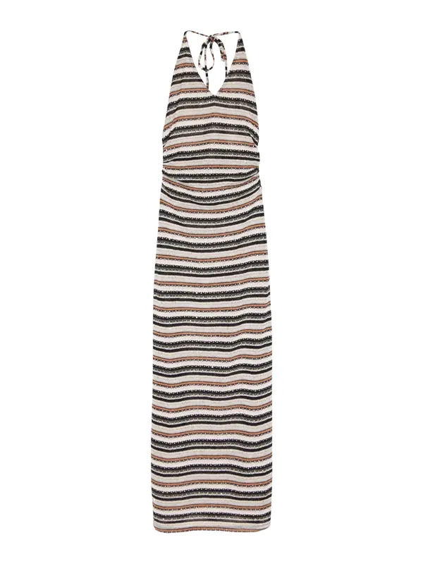 Pull&Bear Pull&Bear Pletena obleka  ecru / temno zelena / oranžna / črna