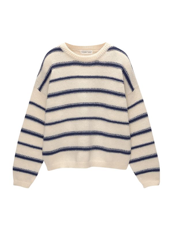 Pull&Bear Pull&Bear Pulover  ecru / temno modra