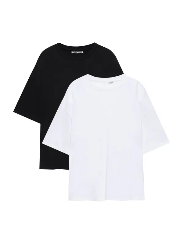 Pull&Bear Pull&Bear Široka majica  črna / bela