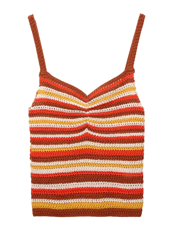 Pull&Bear Pull&Bear Top z naramnicami  ecru / rjasto rjava / temno rumena / rdeča