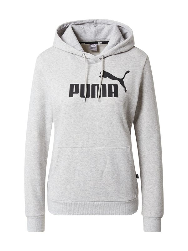 PUMA PUMA Športna majica 'ESSENTIAL Logo Hoodie'  pegasto siva / črna