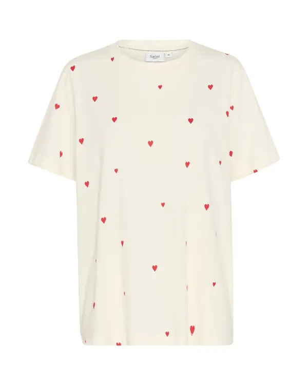 SAINT TROPEZ SAINT TROPEZ Majica 'Dagni'  rdeča / volneno bela