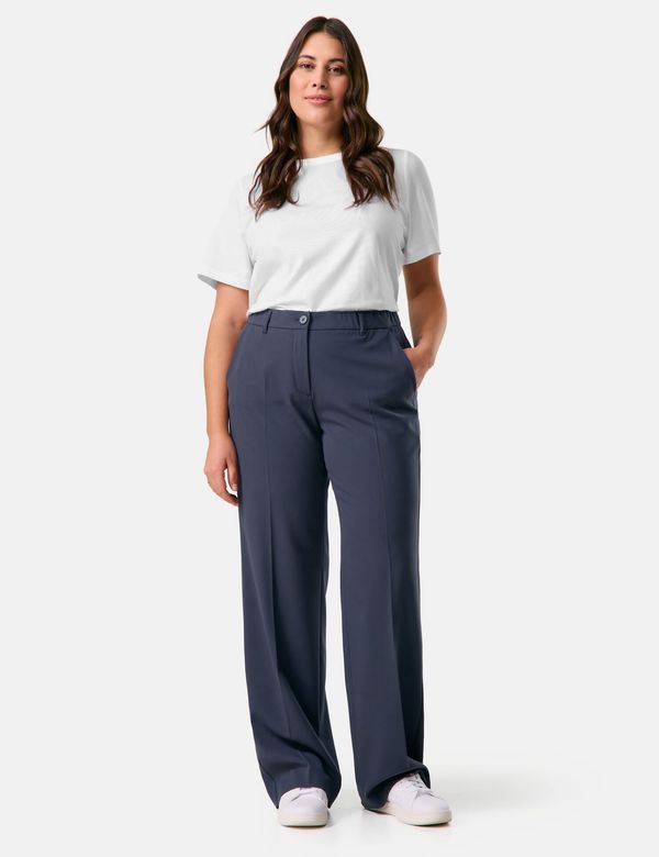 SAMOON SAMOON Hlače na rob  temno modra