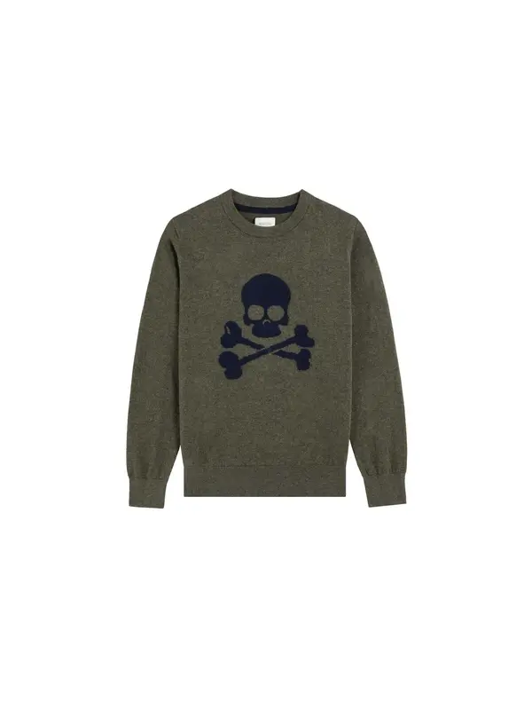 Scalpers Scalpers Pulover 'Skull Intarsia'  marine / oliva