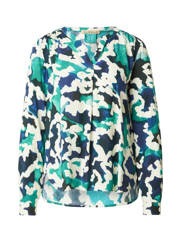 Smith&Soul Smith&Soul Bluza 'New Vince'  kremna / moder denim / temno zelena