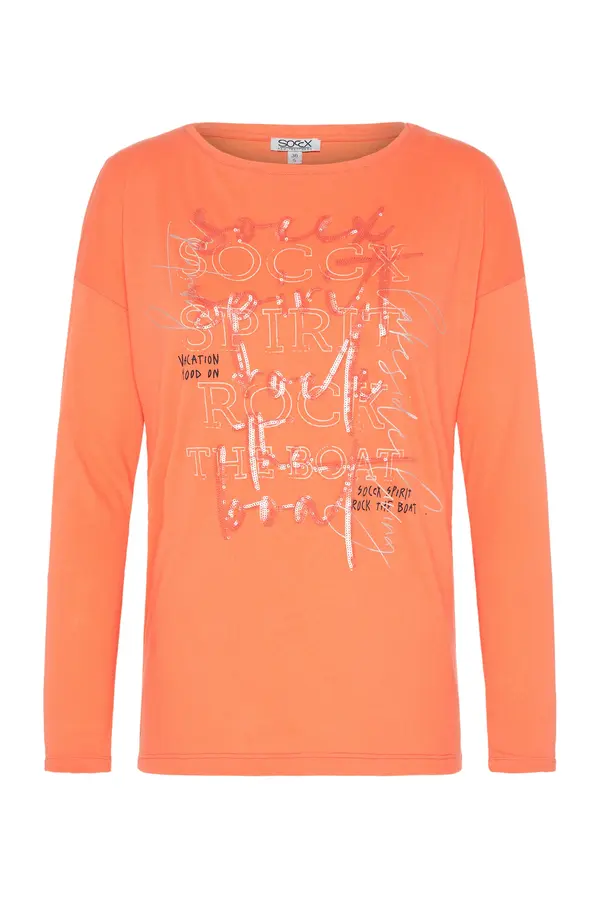 Soccx Soccx Majica 'Rock the Boat'  mandarina / črna / bela