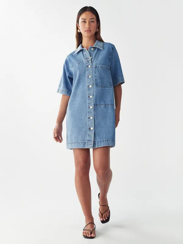 St MRLO St MRLO Dolga srajca 'DENIM SHIRT DRESS'  modra