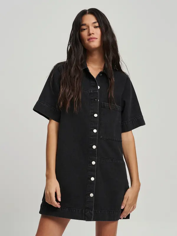 St MRLO St MRLO Obleka 'DENIM SHIRT DRESS'  črna