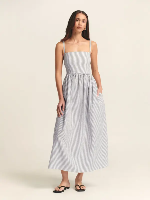 St MRLO St MRLO Obleka 'LANAH MIDI DRESS'  mornarska / bela